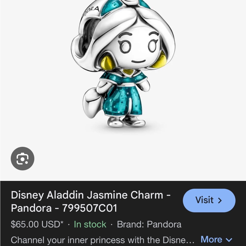 Pandora Disney Aladdin Jasmine Charm